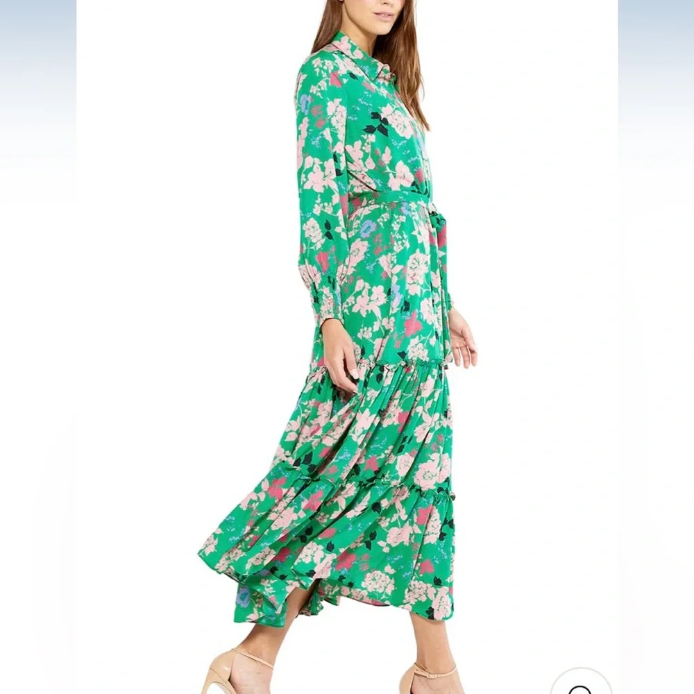 Like New Misa Los Angeles Esme Peony Green Long Sleeve Maxi Dress with Collar - Picture 4 of 9